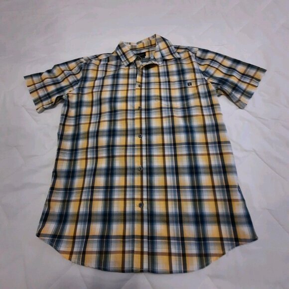 Marmot Short Sleeve Button Shirt Mens Medium Blue Yellow Plaid - Picture 1 of 9